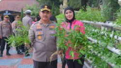 Di Pekarangan Pangan Lestari, Kapolres Bersama Ketua Bhayangkari Cabang Subang Panen Kangkung dan Pakcoy 