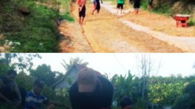 Mantap!! Kades Trimulya Jaya Yoga Nuramdalas Bersama Warga Laksanakan Gotong Royong Penimbunan Jalan Penghubung